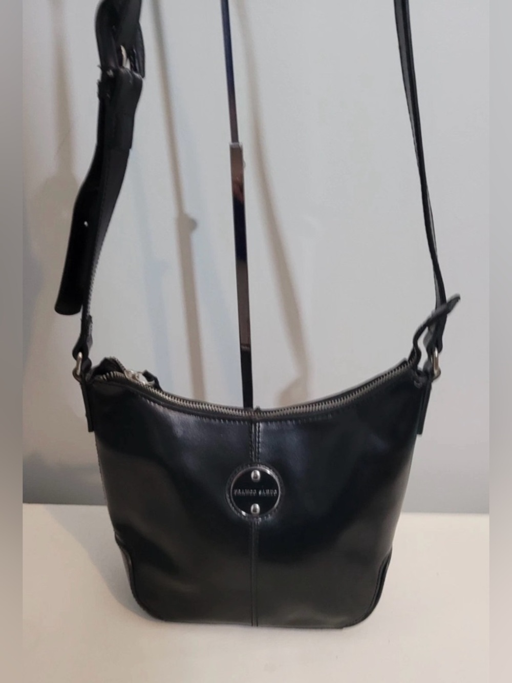 Franco Sarto Leather Crossbody Bag Black Adjustable Strap